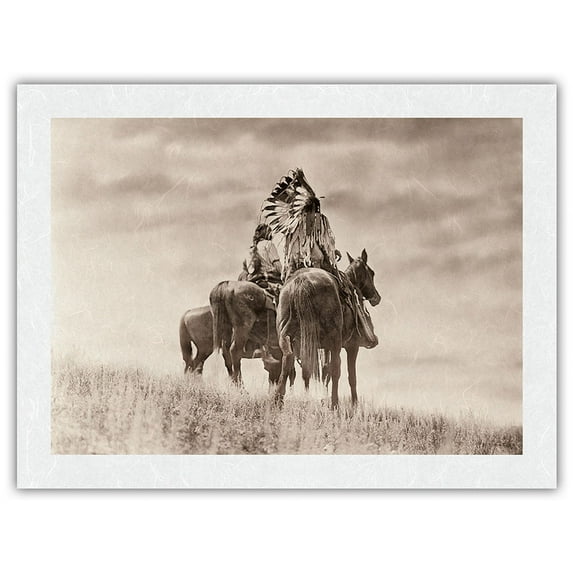 Cheyenne Warriors on Horseback - The North American Indian - Vintage Sepia Toned Photograph by Edward S. Curtis c.1905 - Japanese Unryu Rice Paper Art Print (Unframed) 18 x 24 in