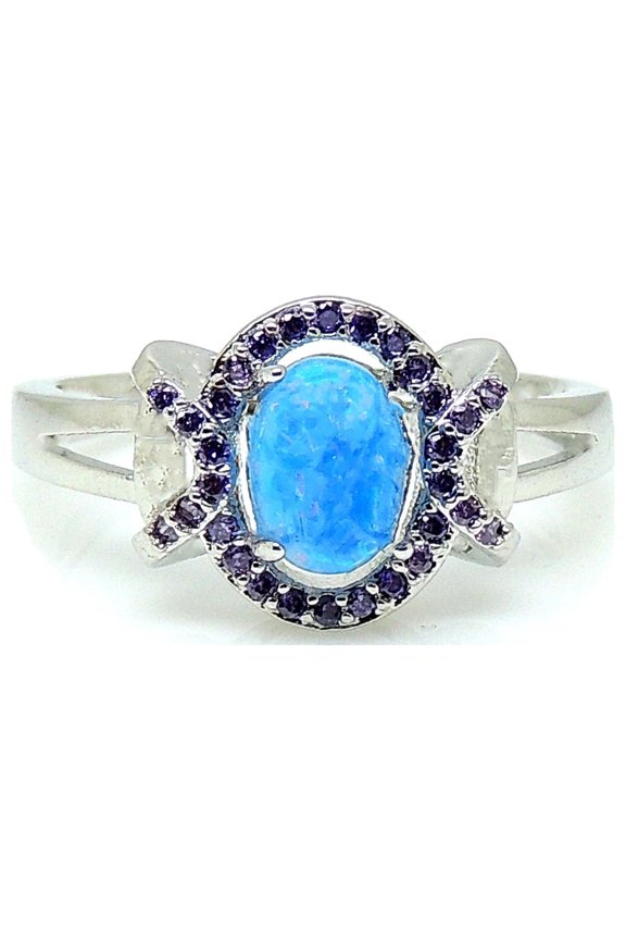 Cheyna Statement Ring Blue Fire Opal Purple CZ Ginger Lyne Collection
