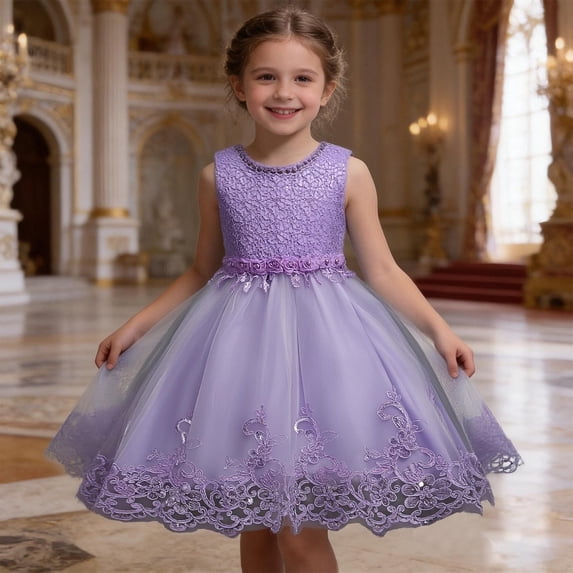 Cheytotty Girls Beaded Formal Dress, Embroidery Princess Wedding, Summer Mesh Skirt Purple 7 Years
