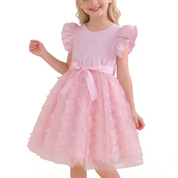 Cheytotty Girls French Dress, Sleeveless Ruffled Waist, Cinched Silhouette Baby Pink 4 Years