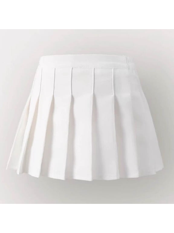 Girls' Pleated Skirt, College Style Solid Color Short A-Line Half Body, Fashionable Casual For Kids White 4 Years