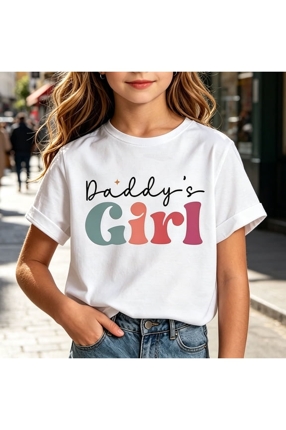 Irls Letter Print Tee, Daddy'S Girl Graphic, Summer Short Sleeve White 9 Years