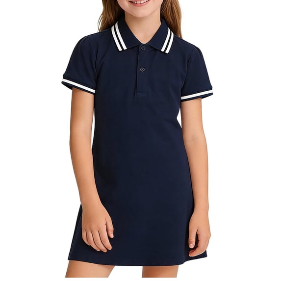 Cheytotty Junior High Dress, Knee Length Collar Button, Summer Princess Style Navy 3 Years
