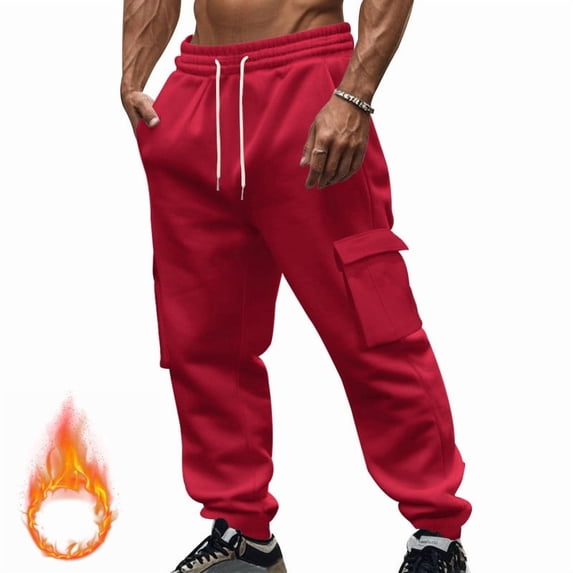Cheytotty Men Fleece Sweatpants Heavyweight Elastic Waist Pants With Pockets Baggy Drawstring Jogger Warm Cargo Trousers Red 3Xl