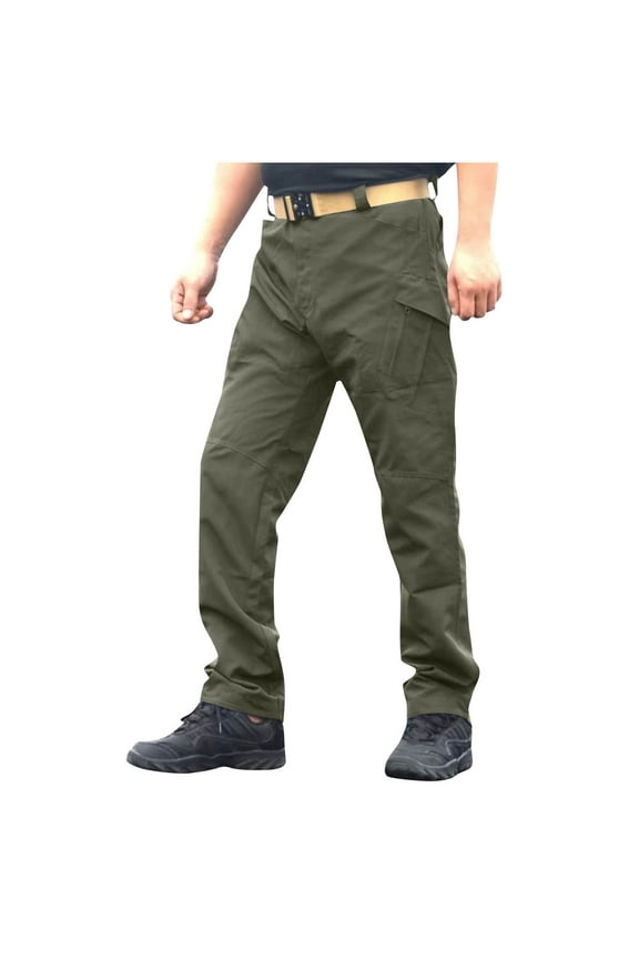 Mens Cargo Pants Lightweight Cotton Military Elastic Waist Trousers Outdoor Tactical Hiking Green S