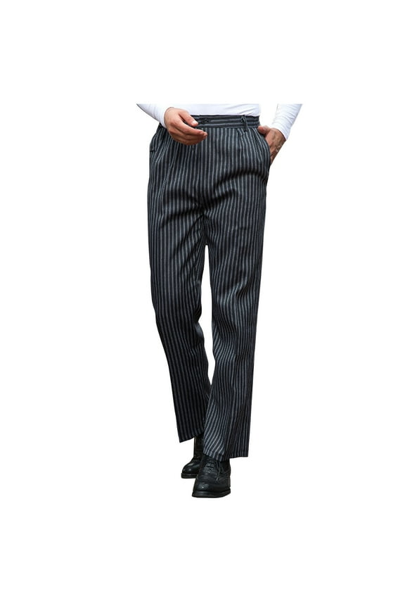Mens Dress Pants Striped Straight Leg Stretch Business Casual Versatile Outdoor Golf Work Pants With Pockets Black M