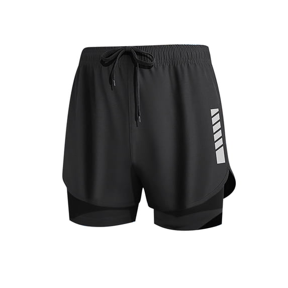 Cheytotty Mens Gym Shorts Drawstring Elastic Waist 2 in 1 Running Workout Crop Pants Summer Sportwear(Black/M)