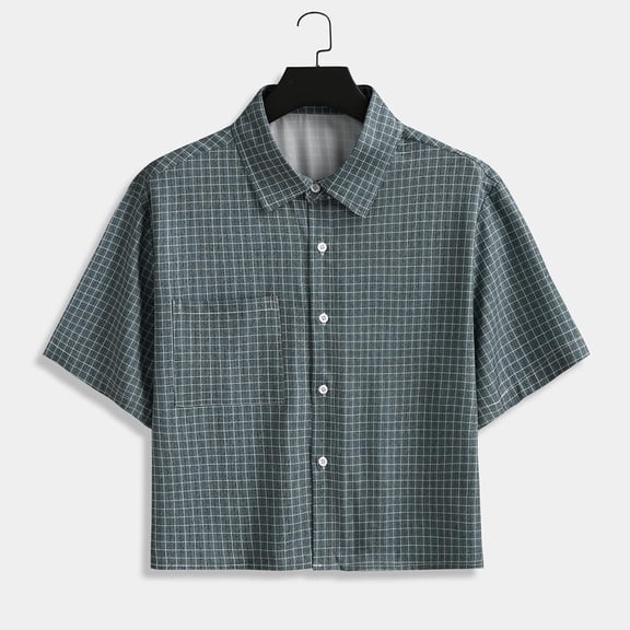 Cheytotty Mens Plaid Shirt Jacket, Shoulder Down Short Sleeve Buttons, Summer Casual Cardigan Army Green 2XL