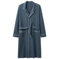 thumbnail image 1 of Cheytotty Mens Robe Cotton Knit Trends Loose Long Bathrobe Notch Collar Tie Waist Sleepwear Knee Length Robe With Pockets Navy 4Xl, 1 of 2