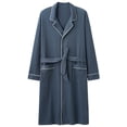 thumbnail image 1 of Cheytotty Mens Robe Cotton Knit Trends Loose Long Bathrobe Notch Collar Tie Waist Sleepwear Knee Length Robe With Pockets Navy Xl, 1 of 2