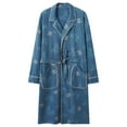 thumbnail image 1 of Cheytotty Mens Robe Cotton Knit Trends Loose Long Bathrobe Notch Collar Tie Waist Sleepwear Knee Length Robe With Pockets Sky Blue L, 1 of 2