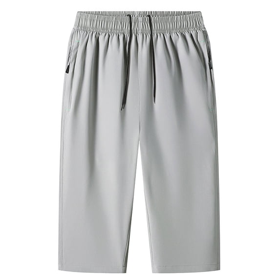 Cheytotty Mens Sweat Capris Pants, Drawstring Elastic Waist, Pocket Casual Fashion Gray XL