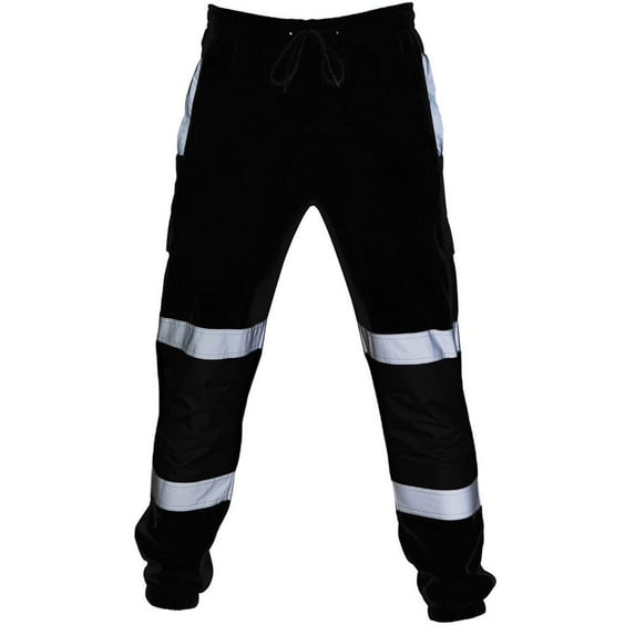 Cheytotty Sweatpants For Men Reflective Elastic Waist Bottom Workout Pants Road Work High Visibility Safety Work Black L