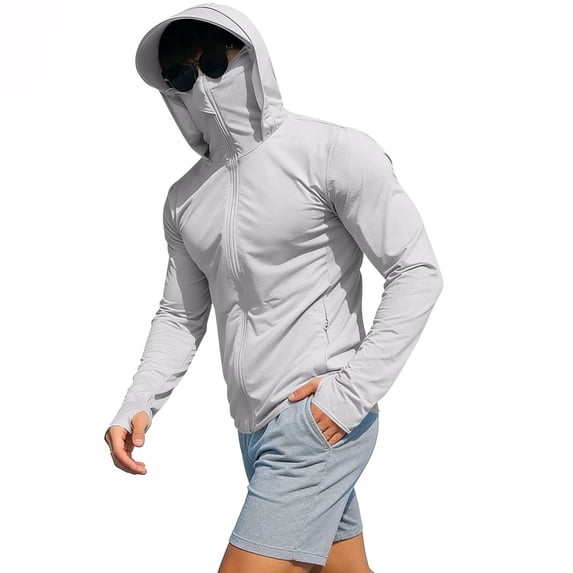 Cheytotty UV Sun Protective Jacket for Mens Full Coverage Hooded Quick Dry Outdoor Sun Shirt(Dark Gray L)