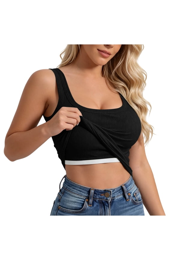 Women's Cool Singlet, Solid Color Round Neck, Breathable Gym Running Tank Top Black 2XL