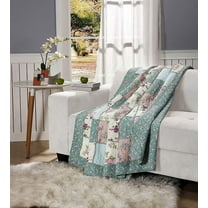 Chezmoi Collection Abbi 1-Piece Garden Floral Multicolor Blue Shabby Chic Throw Pre-Washed Cotton Ruffle Trim Patchwork Throw Blanket