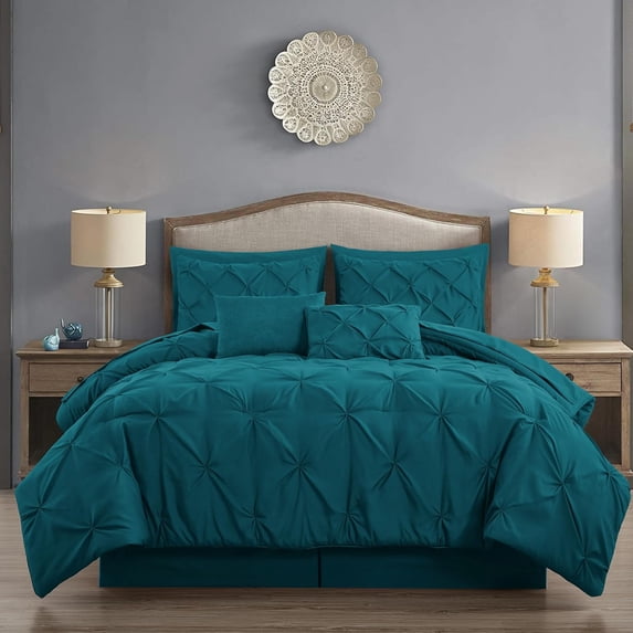 Chezmoi Collection 10-Piece Bed in a Bag Comforter Set, Pintuck Design, All Season Soft Microfiber Bedding with Sheets, Pillow Shams & Decorative Pillow, Teal, Full