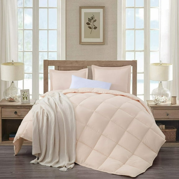 Chezmoi Collection 3-Piece Blush Comforter Set Oversized King Size, 110GSM Peach Skin Microfiber Polyester, Lightweight Duvet Insert All Season Down Alternative Comforter