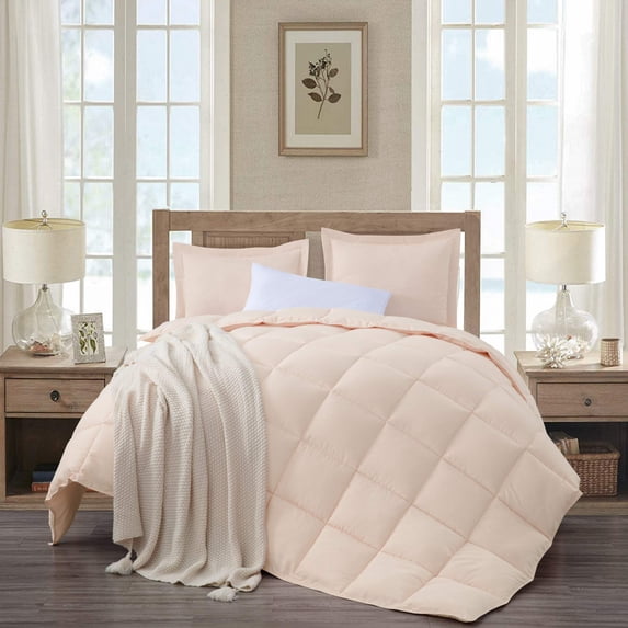 Chezmoi Collection 3-Piece Blush Comforter Set Oversized Queen Size, 110GSM Peach Skin Microfiber Polyester, Lightweight Duvet Insert All Season Down Alternative Comforter