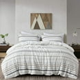 thumbnail image 1 of Chezmoi Collection 3-Piece Cotton Clip Jacquard Duvet Cover Set Queen, Boho Chic Tufted Pompom Striped Comforter Cover with Button Closure, Gray/White, 1 of 9