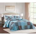 thumbnail image 1 of Chezmoi Collection 3-Piece Cotton Patchwork Quilt Set, Solid Plaid Multi Striped Lightweight Reversible Bedspread Set Queen Size, 1 of 7