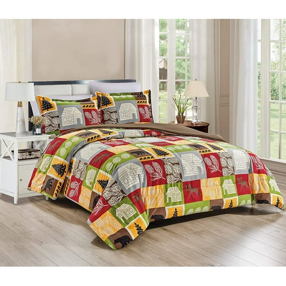 Chezmoi Collection 3-Piece Country Cabin Camping Wildlife Microfiber Printed Comforter Set, Queen Size