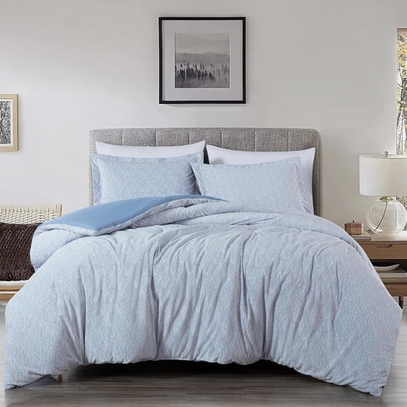 Chezmoi Collection 3-Piece Embossed Velvet Comforter Set Full Size, Blue - Soft Plush Velvet Bedding Set with 2 Pillow Shams for All Seasons with Washed Microfiber Reverse