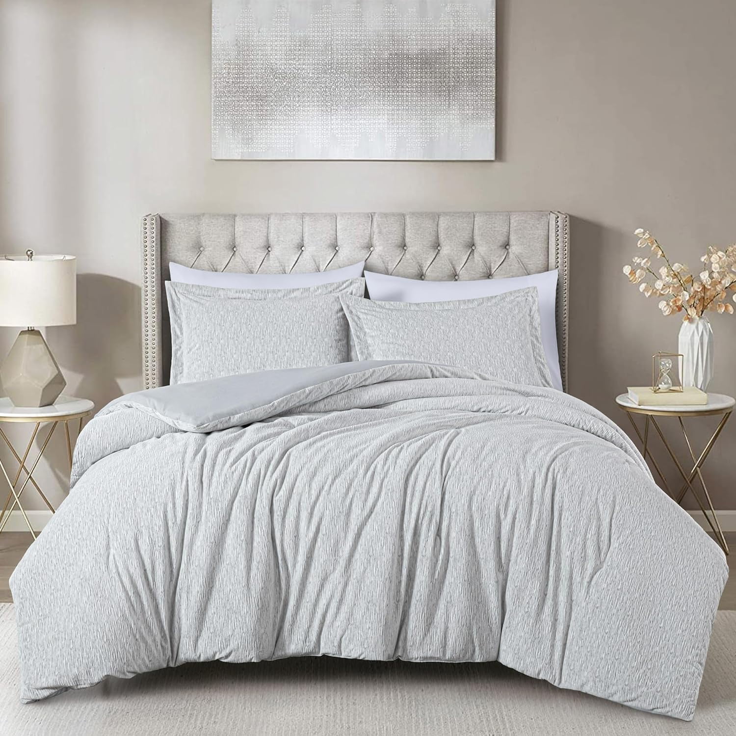 Full Gray Embossed Velvet Reversible Comforter Set