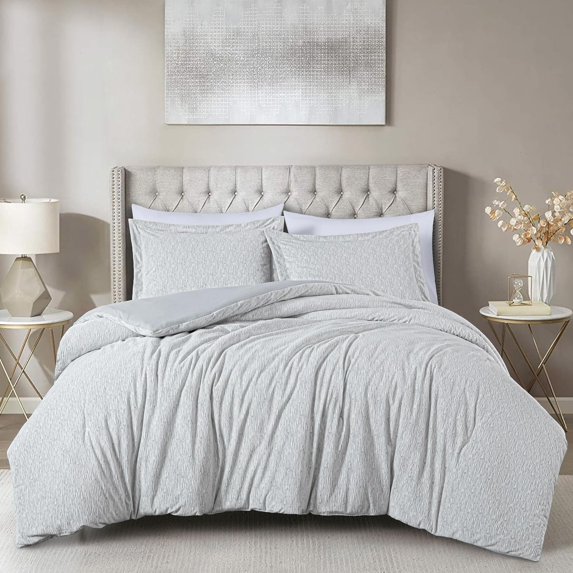 Chezmoi Collection 3-Piece Embossed Velvet Comforter Set King Size, Gray - Soft Plush Velvet Bedding Set with 2 Pillow Shams for All Seasons with Washed Microfiber Reverse