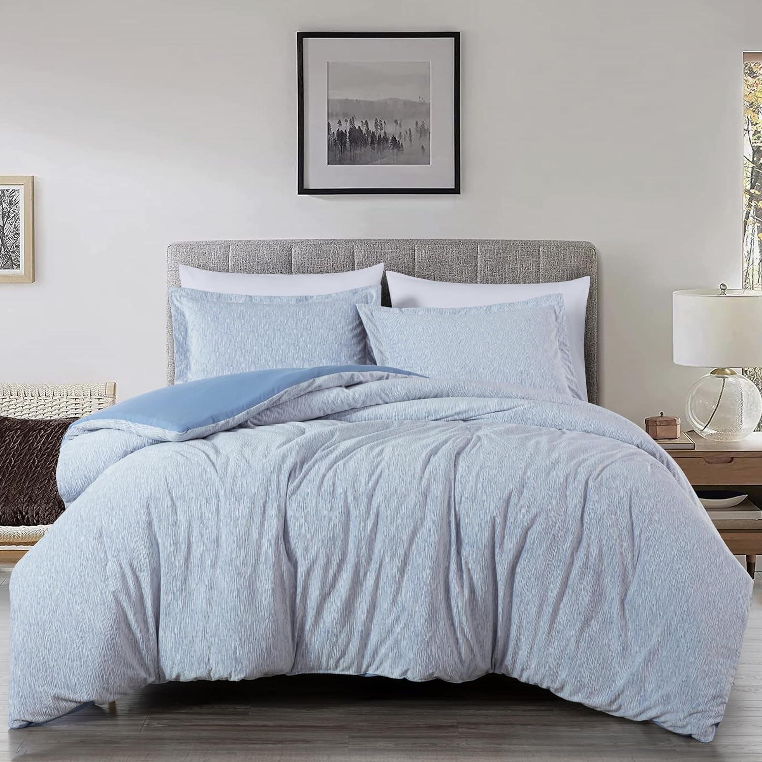 Chezmoi Collection 3Piece Embossed Velvet Comforter Set Queen Size, Blue Soft Plush Velvet