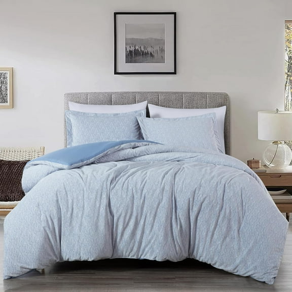 Chezmoi Collection 3-Piece Embossed Velvet Comforter Set Queen Size, Blue - Soft Plush Velvet Bedding Set with 2 Pillow Shams for All Seasons with Washed Microfiber Reverse