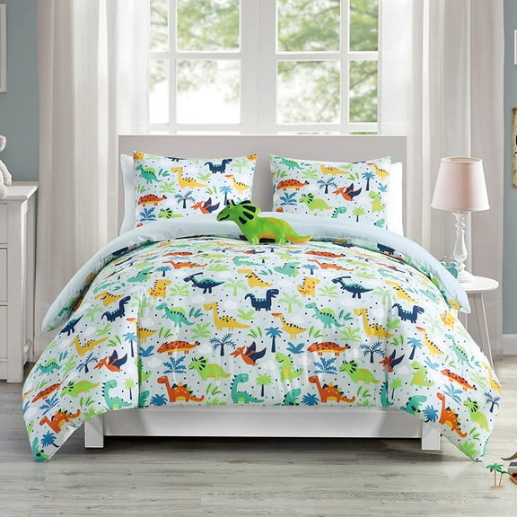 Chezmoi Collection 3-Piece Kids Multi-Color Dinosaurs Microfiber Comforter Set, Twin