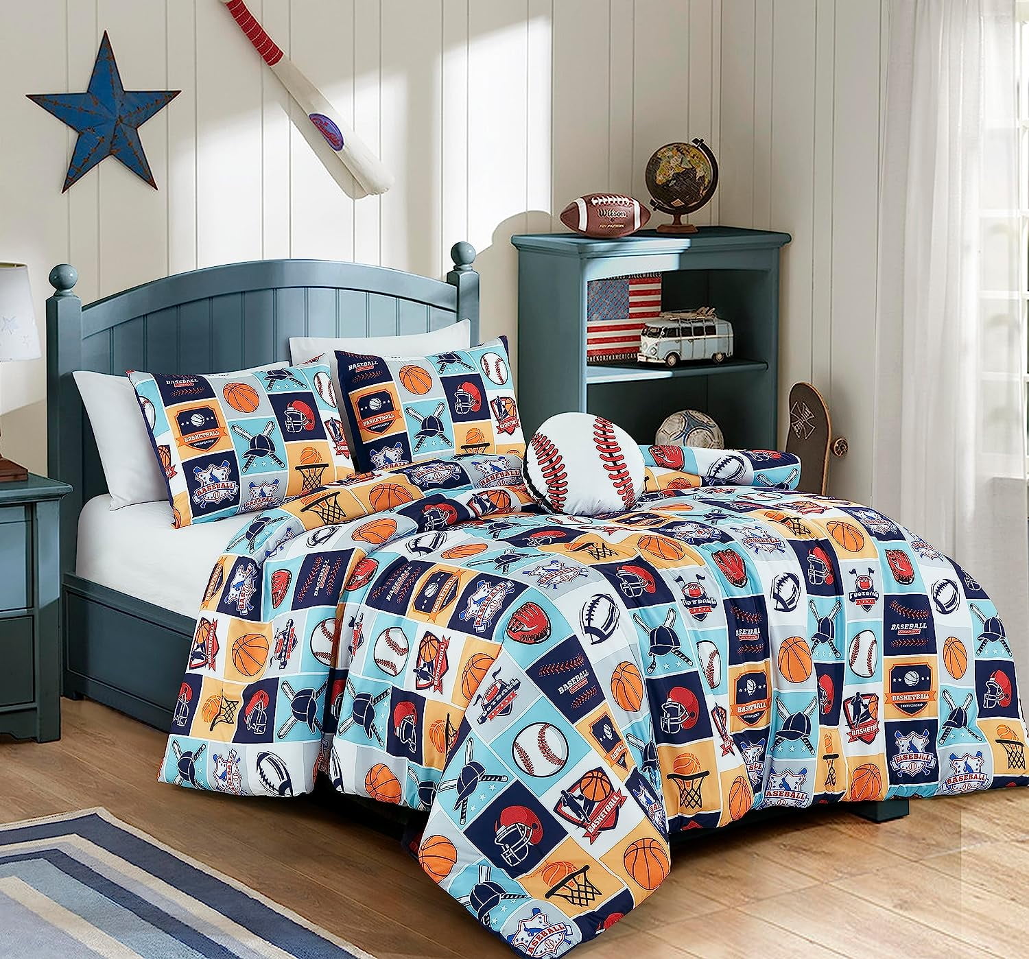 Twin White Microfiber Kids Sports Comforter Set