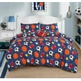 thumbnail image 1 of Chezmoi Collection 3-Piece Kids Sports Balls Bedding Comforter Set Twin Size - Soft Microfiber Navy Blue Gray Orange White Printed Football Soccer Basketball Baseball Tennis Sports, 1 of 8