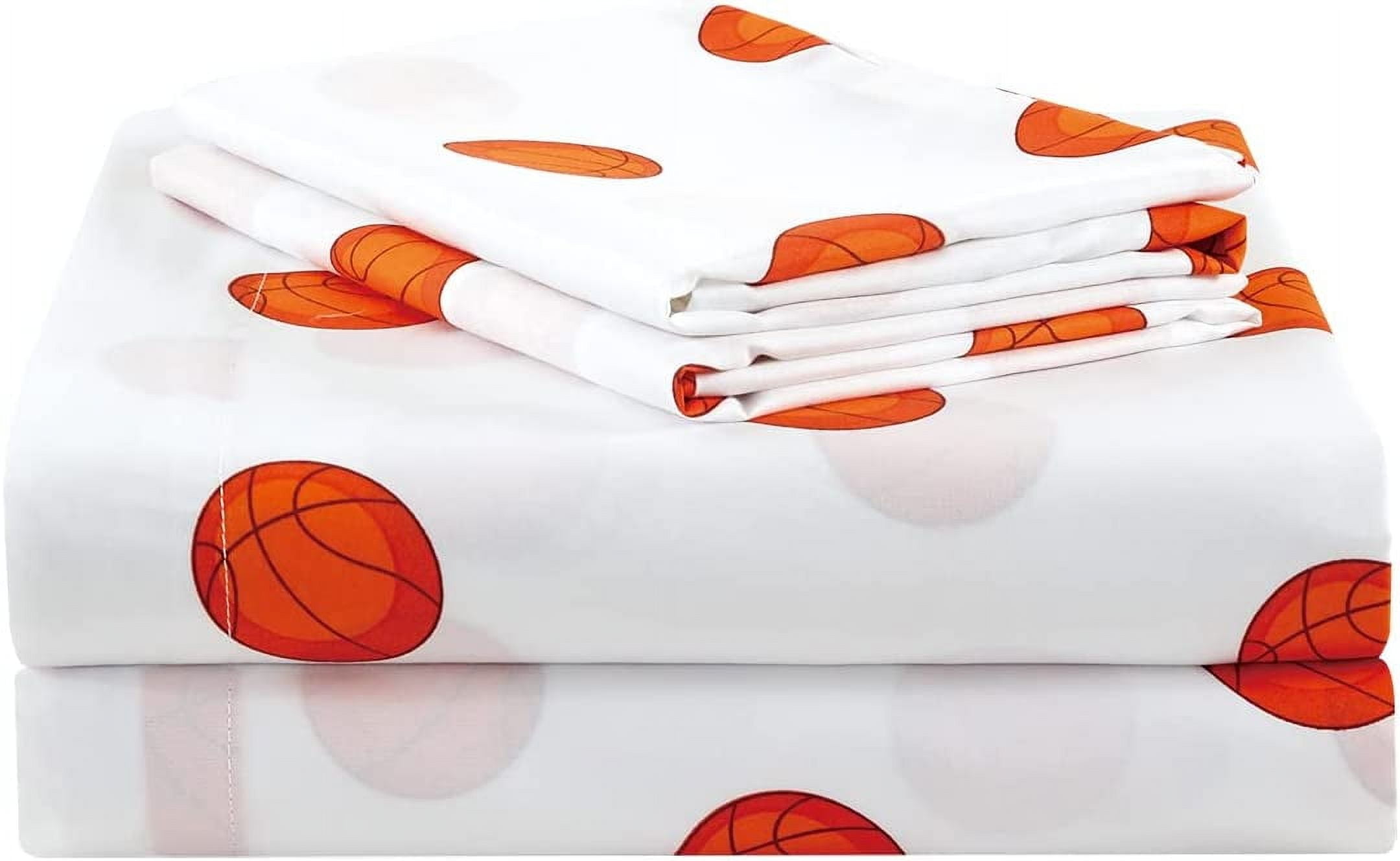 Twin White and Orange Microfiber Basketball Sheet Set
