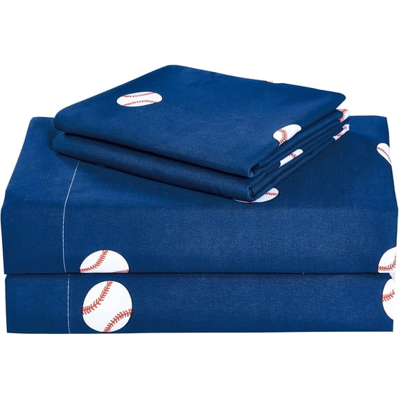 Chezmoi Collection 3-Piece Kids/Teens Sports Sheet Set, Soft Microfiber Navy White Red Baseball, Twin Size