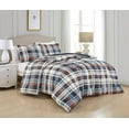 thumbnail image 1 of Chezmoi Collection 3-Piece Plaid Comforter Set King Size, Blue Orange White Herringbone Plaid Stripe Printed Microfiber Bedding Lightweight Breathable Blanket for All Season, 1 of 7