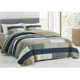 thumbnail image 1 of Chezmoi Collection 3-Piece Plaid Rectangular Patchwork Cotton Quilt Set, Navy Blue White Gray Taupe Plaid Lightweight Reversible Bedspread, Queen Size, 1 of 7