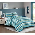 thumbnail image 1 of Chezmoi Collection 3-Piece Striped Comforter Set King Size, Green Blue White Striped Printed Microfiber Bedding Lightweight Breathable Blanket for All Season, 1 of 9