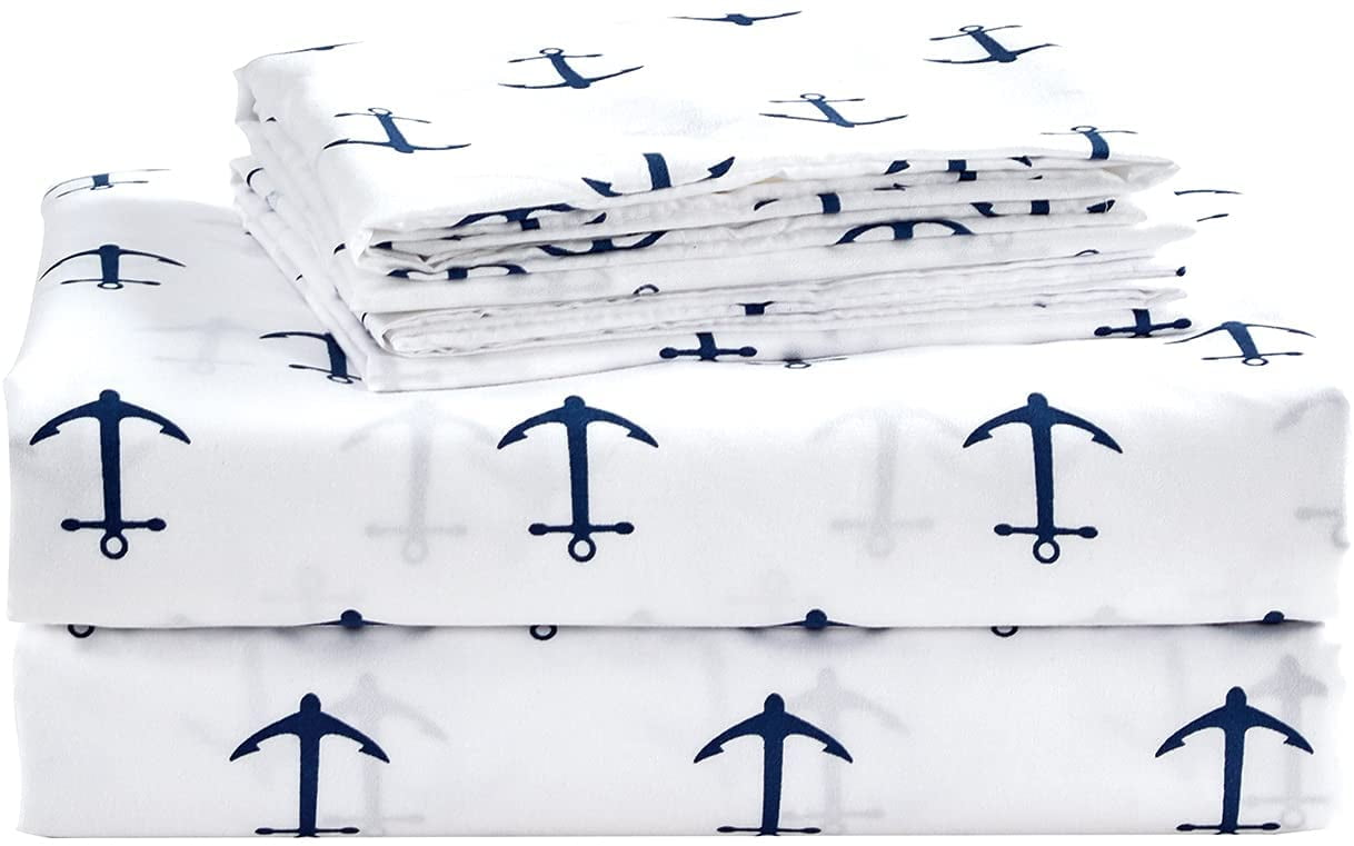 Twin White Nautical Print Microfiber Kids Sheet Set