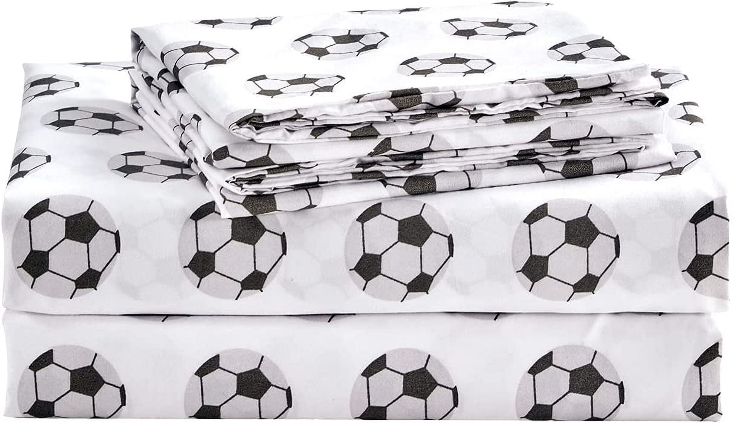 Twin White and Black Soccer Ball Microfiber Sheet Set