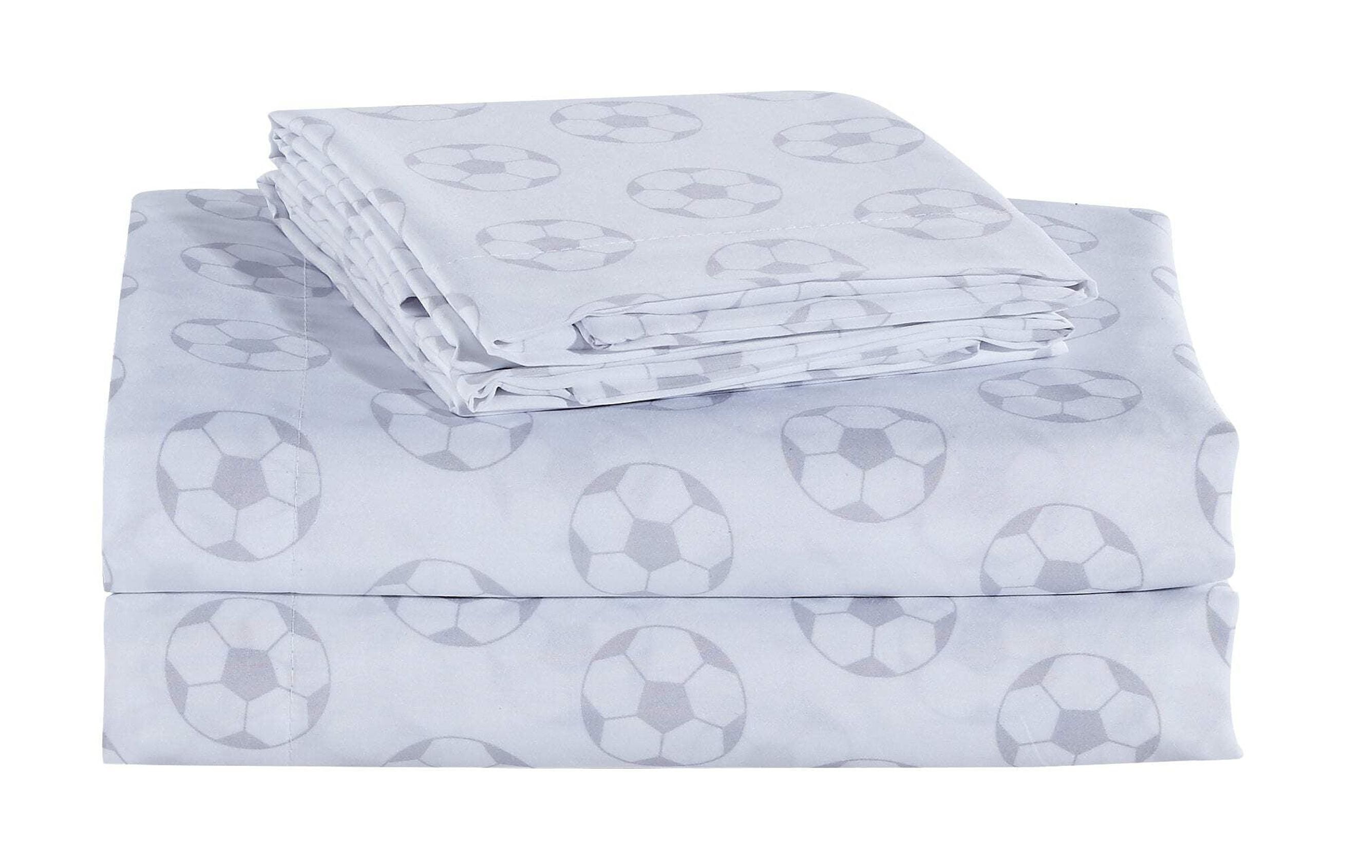Twin White and Black Soccer Ball Microfiber Sheet Set