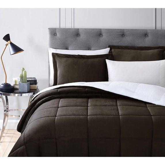 Chezmoi Collection 3-piece Micromink Sherpa Reversible Down Comforter - Queen
