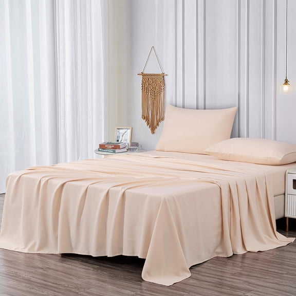 Chezmoi Collection 4-Piece Blush Pink Sheet Set California King Size, 110GSM Peach Skin Brushed Microfiber Polyester Deep Pocket Bed Sheets & Pillowcases