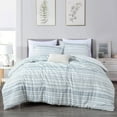thumbnail image 1 of Chezmoi Collection 4-Piece Boho Clip Jacquard Comforter Set Twin Size, Teal Blue White Striped Soft Textured Lightweight Bedding for All Season (1 Comforter, 1 Sham, 1 Pillowcase, 1 Cushion), 1 of 9