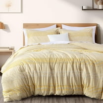 Chezmoi Collection 4-Piece Cotton Clip Jacquard Comforter Set Queen, Boho Chic Textured Striped Bedding with Cheille Textured Pillow Cushion, Pale Orange/White