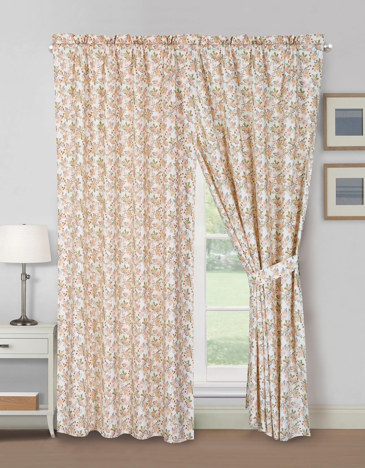 Chezmoi Collection 4-Piece Floral Window Curtain Set with Sheer Backing, Multicolor Pink Red Green Gray Floral Flowers Printed Microfiber, 120 inch x 84 inch