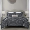 thumbnail image 1 of Chezmoi Collection 4-Piece Geometric Jacquard Comforter Set King Size, Soft Silky Lustrous Modern Gray Geometric Lattice Pattern Lightweight Bedding Set for All Seasons, 1 of 11