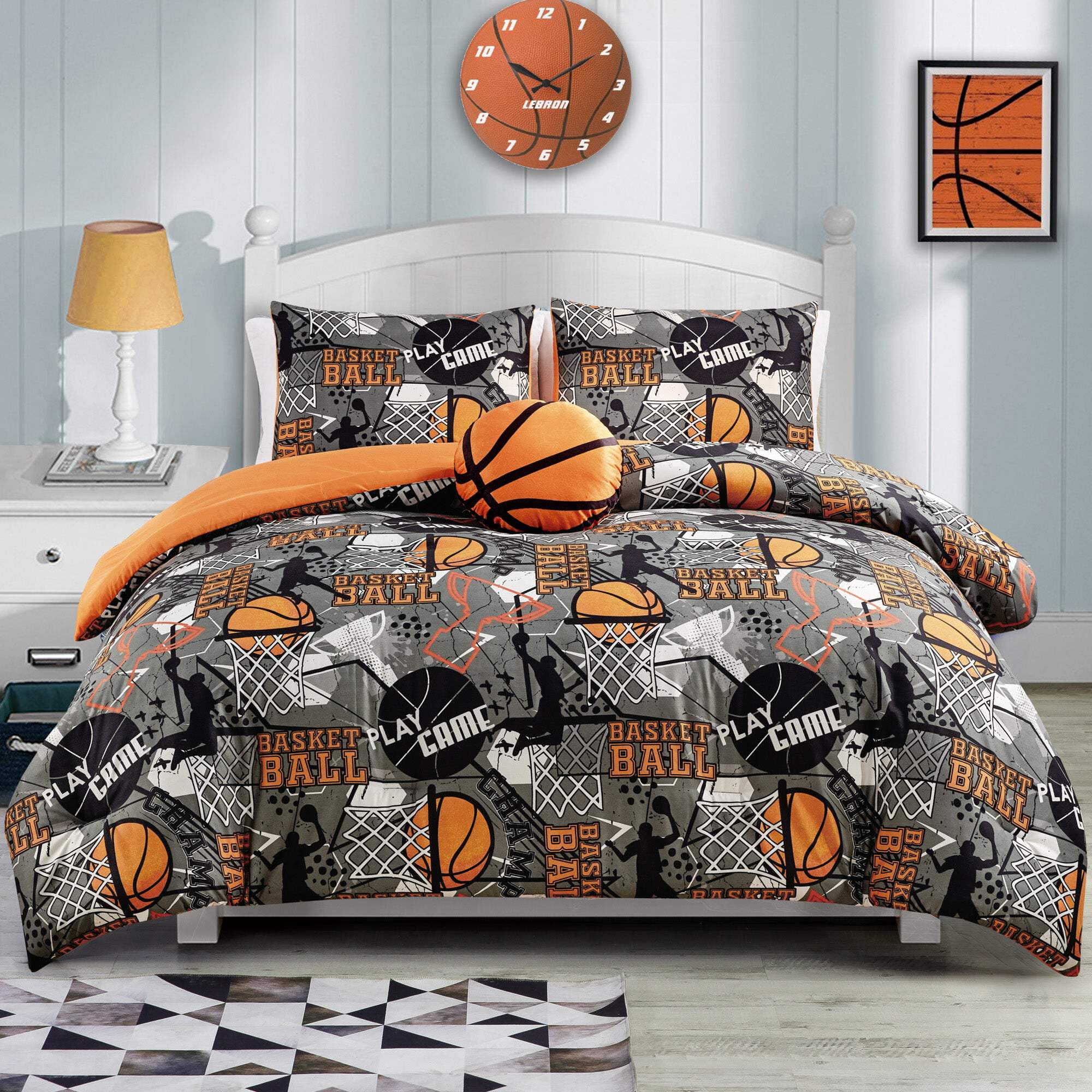 Full/Queen Gray Basketball Slam Dunk Microfiber Comforter Set