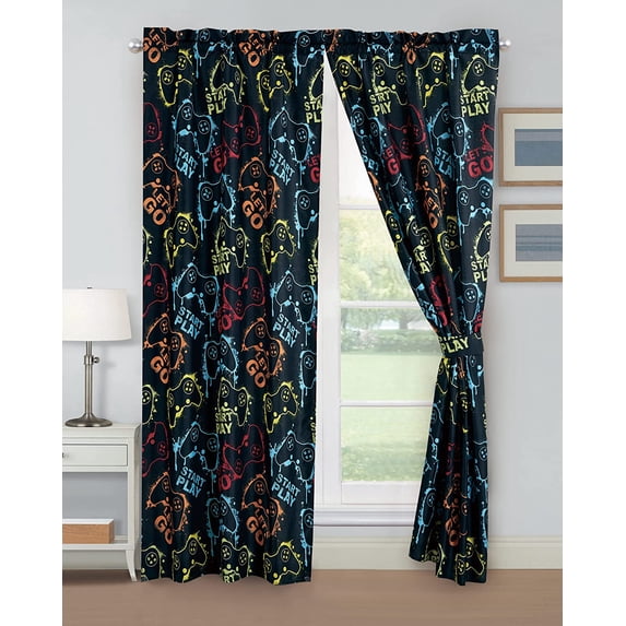 Chezmoi Collection 4-Piece Kids/Teens Gamer Window Curtain Set - Soft Microfiber Multi-Color Video Games Gamepad Whimsical Fun Kids Rod Pocket Drapes, 2-Panels (42"W x 84"L)